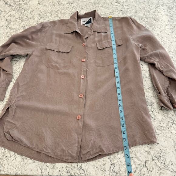 Vintage 90s Y2K Silk Blouse Women’s Size Medium Taupe Paisley Long Sleeve Top - Picture 6 of 10